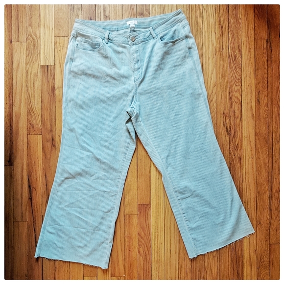 Forever21+ Light Blue Pinstripe Wide Leg Crop Pants - Picture 2 of 5